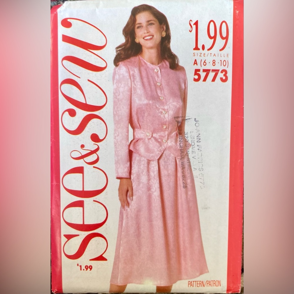Butterick See & Sew 5773 Top w Button Belt, Shaped Hem & Flared Skirt Sz 6-8-10